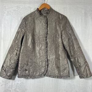Chicos Jacket 2 Medium Quilted Floral Ruffle